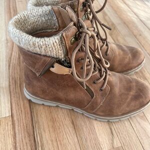 Cliffs by White Mountain Tan Lace-Up Ankle Boots with Knit Cuff